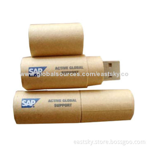 Recycled Paper USB Flash Drive, Made of Recycled Pressboard Material, Built-in Password Protection